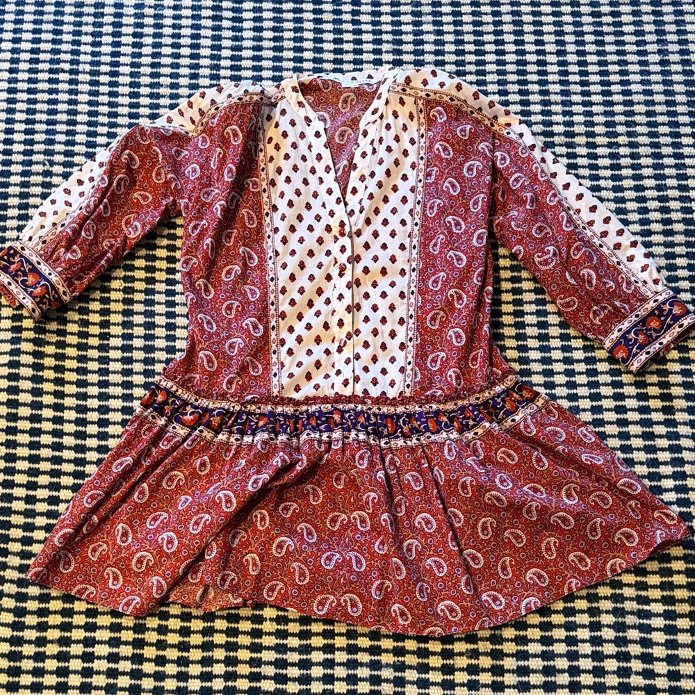 Veronica Beard Boho Paisley Drop-Waist Dress – Size Medium